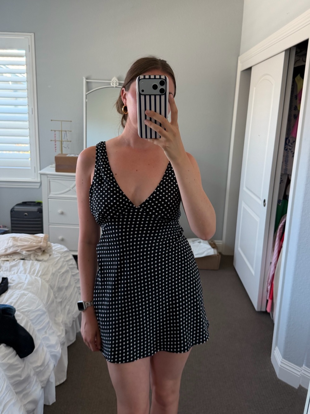 Princess Polly Polka Dot V-Neck Mini Dress - Black/White - Picture 2 of 5